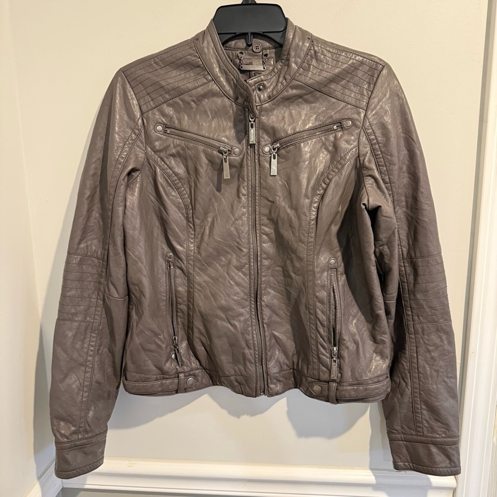 J2 Gray Faux Leather Women's moto biker Jacket Size XL with zippers‎ and pockets